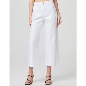 PAIGE 26 Petite Anessa Ankle Wide Leg High Rise Denim Jean White Raw Hem